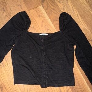 Blank NYC Black Puff Sleeve Crop Blouse